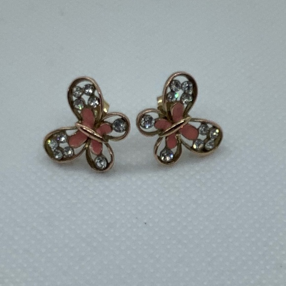 Butterfly Pink and Clear Stone Earrings ( 3 for $20 ) - Picture 5 of 5